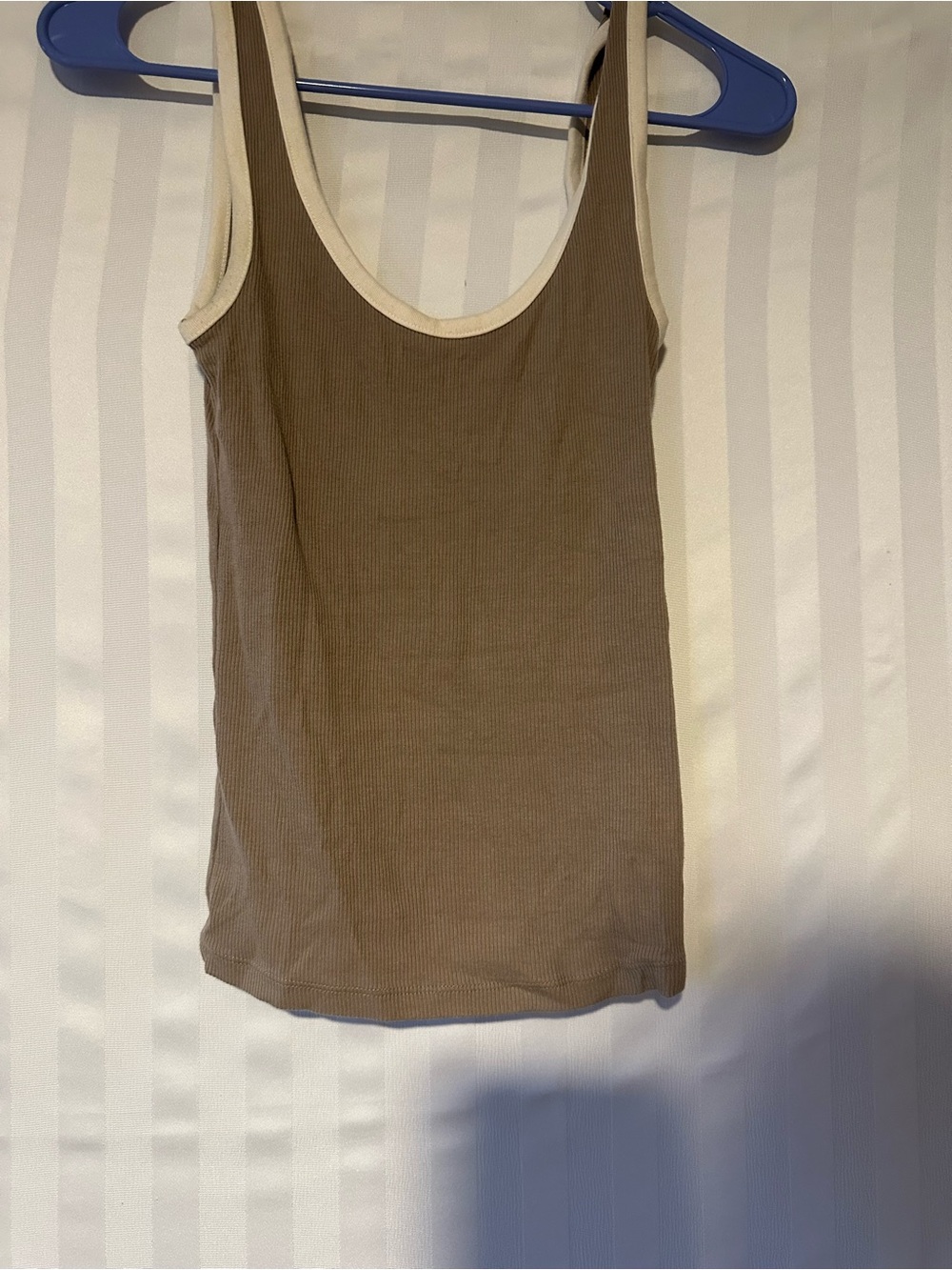 aerie Brown Ribbed Tank with Cream Trim